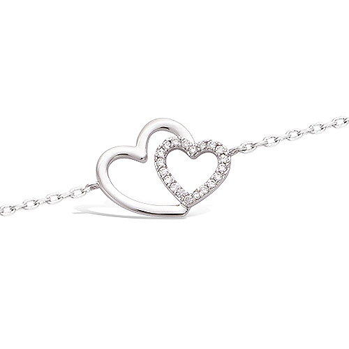 Bracelet double cœur croisé oxydes - Argent 925