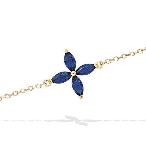 Bracelet fleur saphir bleu - Plaqué Or