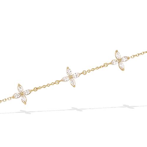 Bracelet trio fleurs oxydes blancs - Plaqué Or