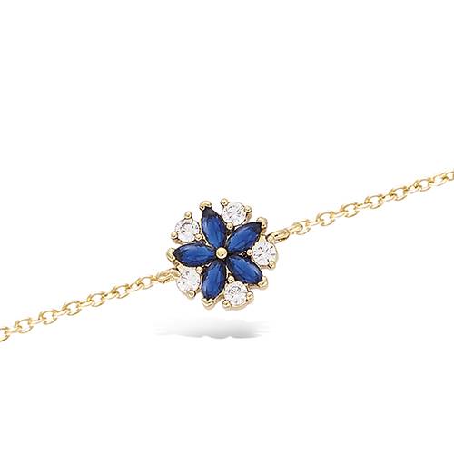 Bracelet fleur saphir bleu - Plaqué Or