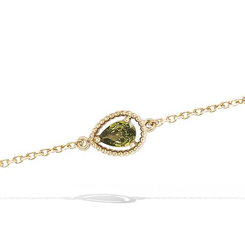 Bracelet goutte vert olive - Plaqué Or