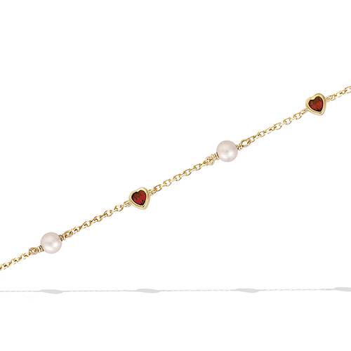 Bracelet pampille cœur en rubis - Plaqué Or