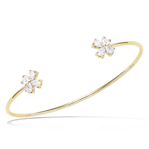 Bracelet jonc fleur oxydes blancs - Plaqué Or