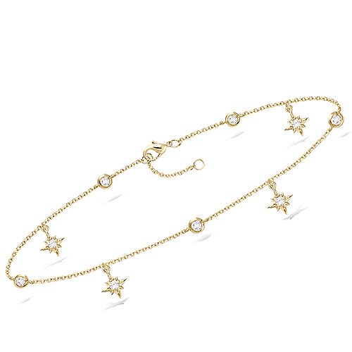 Chaîne chevillère pampilles étoile zirconiums - Plaqué Or