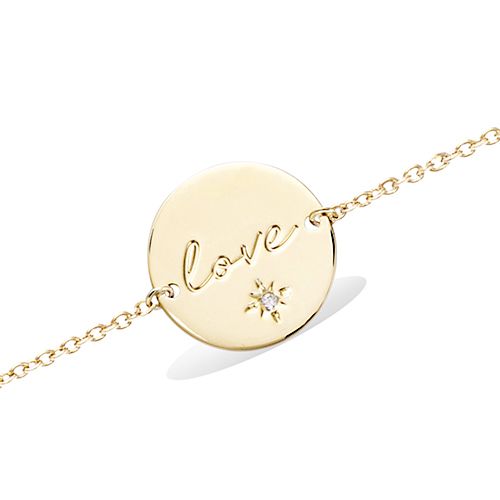 Bracelet pastille gravée LOVE avec oxyde de zirconium - Plaqué Or