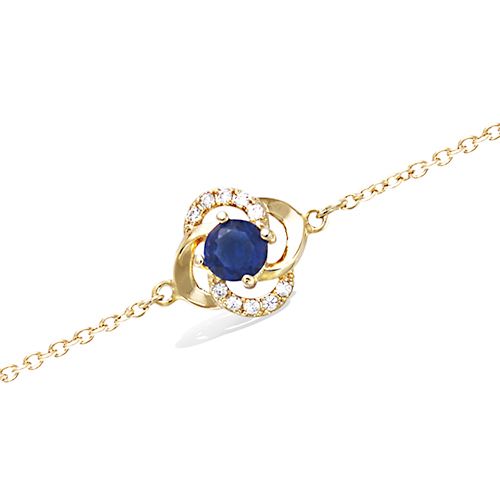 Bracelet fleur ajourée avec verre bleu saphir - Plaqué Or