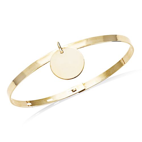 Bracelet jonc réglable pastille ronde lisse - Plaqué Or