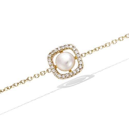 Bracelet carré oxydes blancs et perle - Plaqué Or