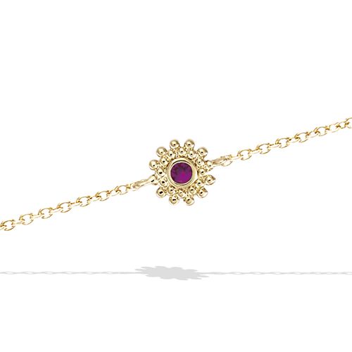 Bracelet entourage boules fuschia - Plaqué Or