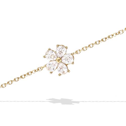 Bracelet fleur oxydes blancs - Plaqué Or