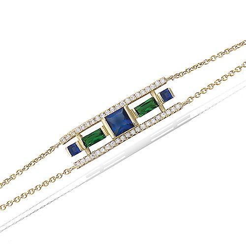 Bracelet géométrique émeraude et saphir - Plaqué Or