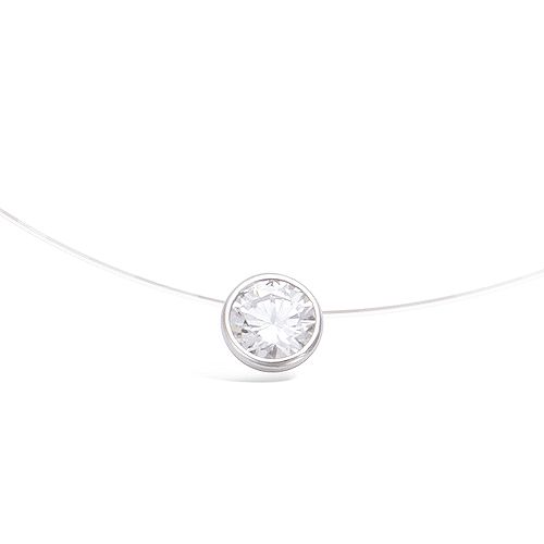 Collier solitaire oxyde blanc 5 mm - Argent 925