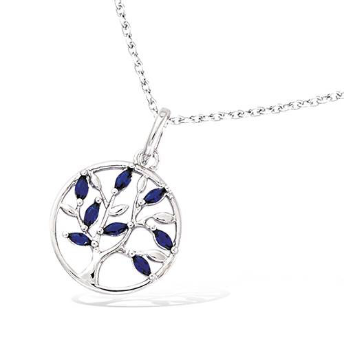 Pendentif arbre de vie cercle saphir naturel - Argent 925