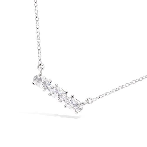 Collier trio oxydes blancs serti griffes - Argent 925