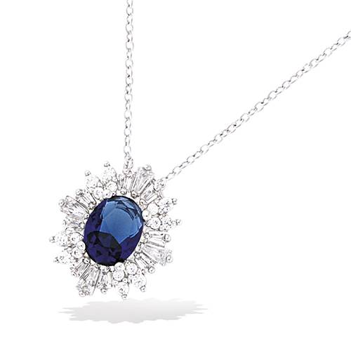 Collier fleur bleu saphir - Argent 925