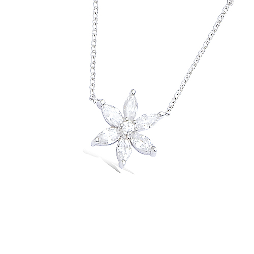 Collier fleur oxydes blancs - Argent 925