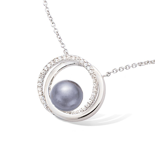 Collier double cercle perle grise - Argent 925