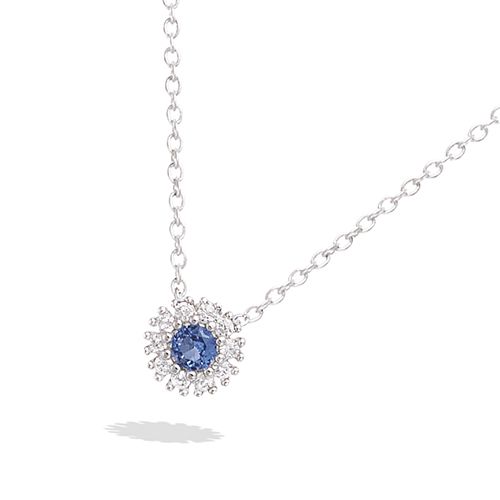 Collier rond verre bleu et oxydes blancs - Argent 925