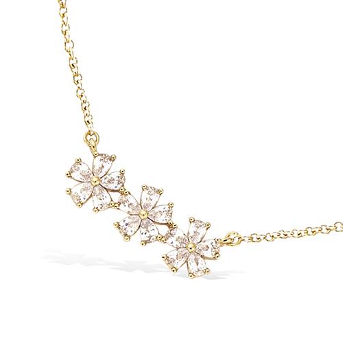 Collier trio de fleurs oxydes blancs - Plaqué Or