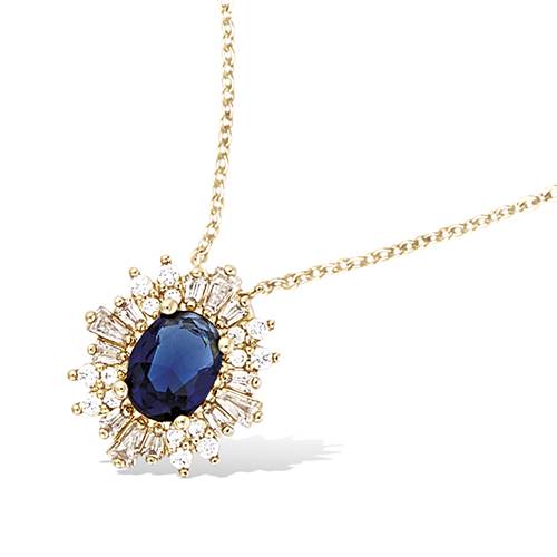 Collier fleur en verre bleu saphir - Plaqué Or