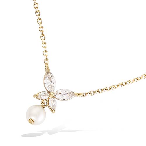 Collier forme papillon oxydes blancs - Plaqué Or