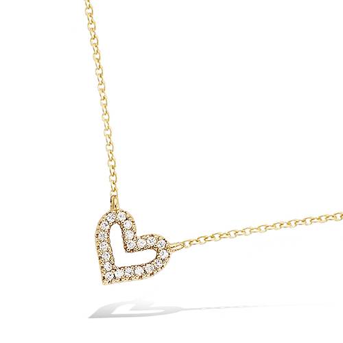 Collier cœur vide oxydes blancs - Plaqué Or