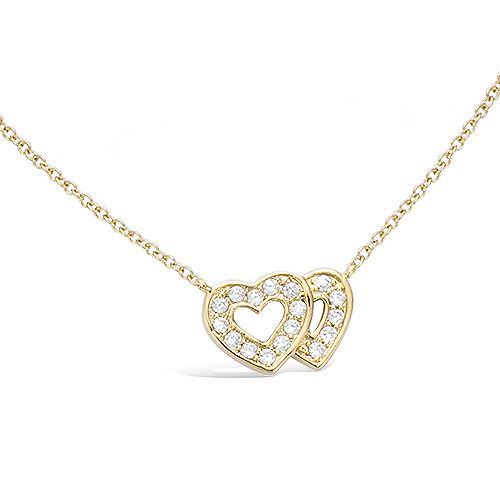 Collier double coeur ajouré oxydes blancs - Plaqué Or