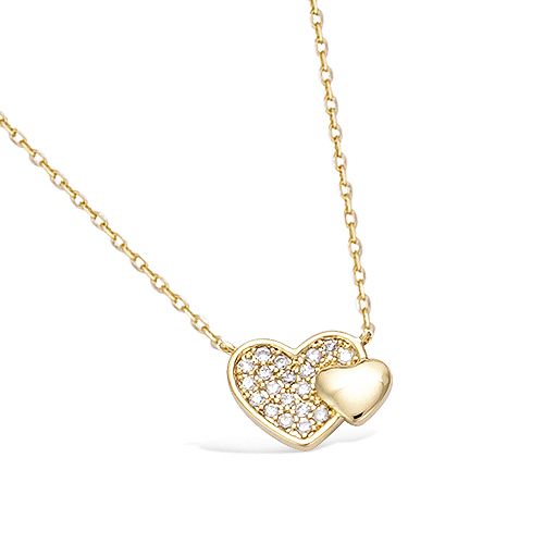 Collier double coeur pavé oxydes - Plaqué Or