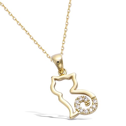Pendentif chat orné d'oxydes - Plaqué Or