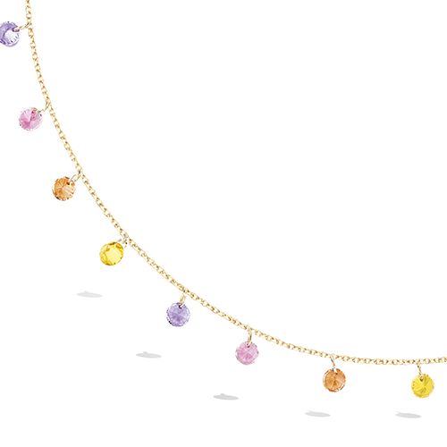 Collier rond oxydes rose, champagne et péridot - Plaqué Or