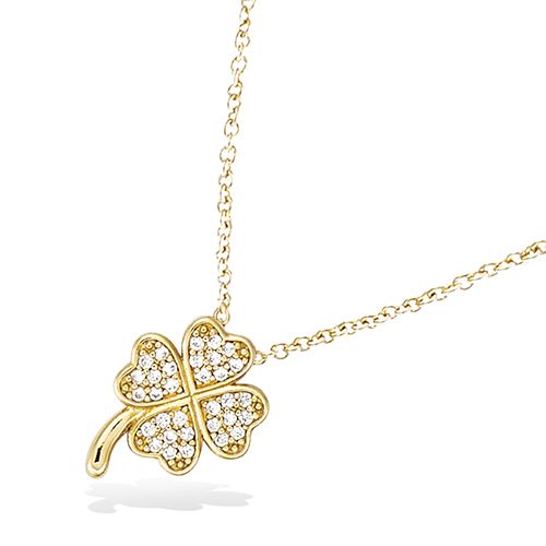 Collier trèfle oxydes blancs - Plaqué Or