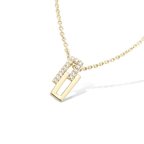 Collier double rectangle entrelacé oxydes blancs - Plaqué Or