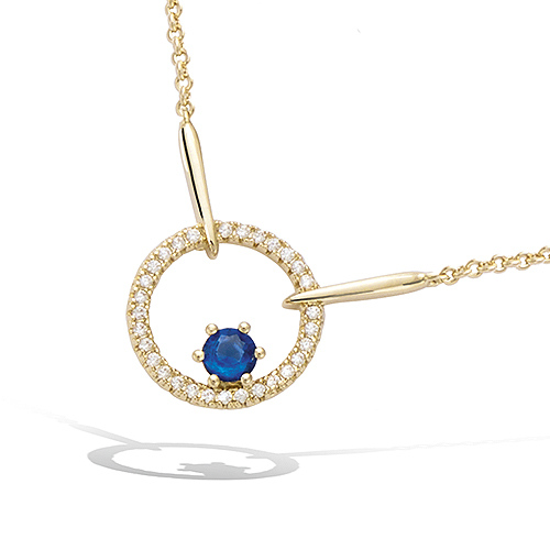 Collier rond en verre couleur saphir entouré d'oxydes - Plaqué Or