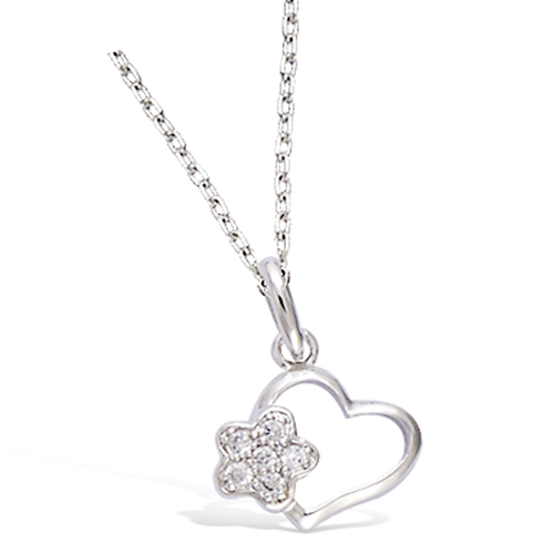Pendentif coeur fleur pavé oxydes - Argent 925