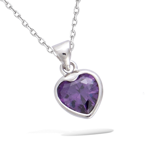 Pendentif coeur oxyde d'améthyste - Argent 925