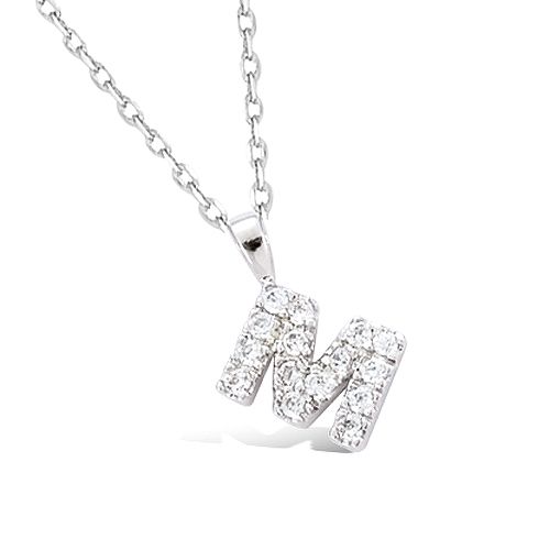 Pendentif lettre M oxydes blancs - Argent 925