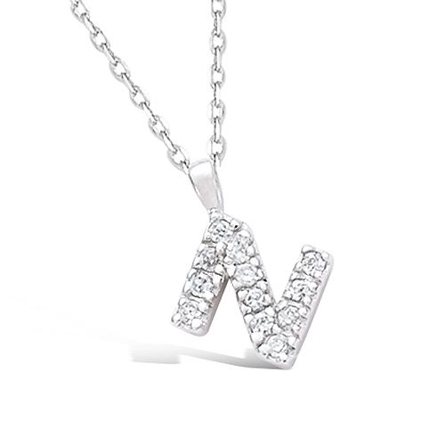 Pendentif lettre N oxydes blancs - Argent 925