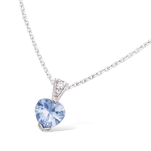 Pendentif cœur bleu oxydes blancs - Argent 925