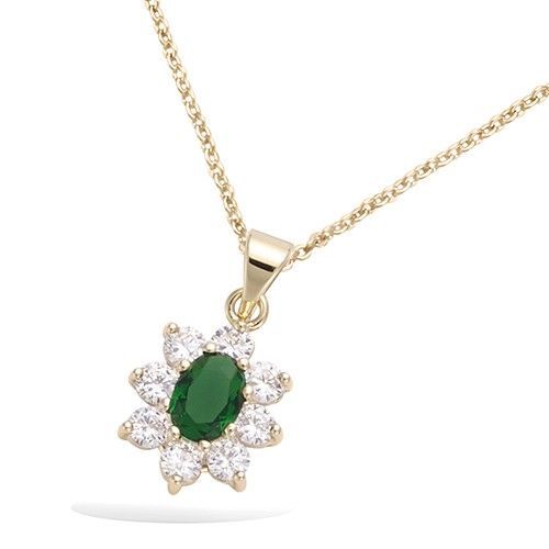 Pendentif fleur émeraude oxydes blancs - Plaqué Or