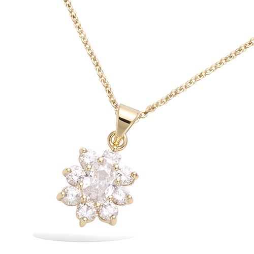 Pendentif fleur oxydes blancs - Plaqué Or