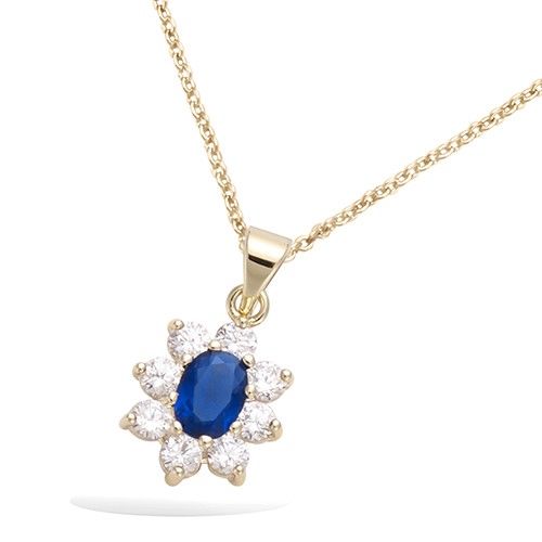 Pendentif fleur bleu saphir entouré d'oxydes - Plaqué Or