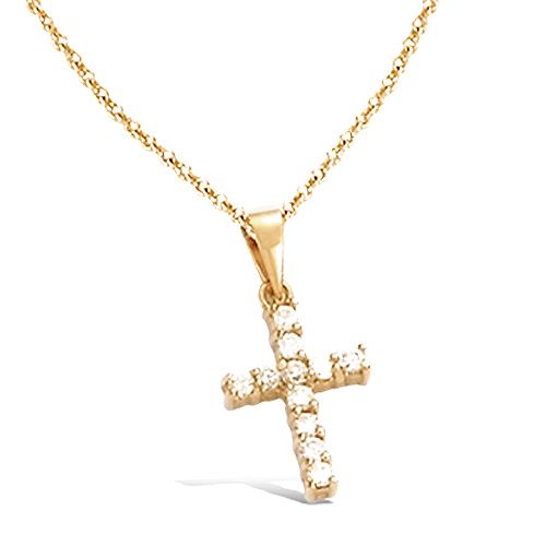 Pendentif croix oxydes blancs - Plaqué Or