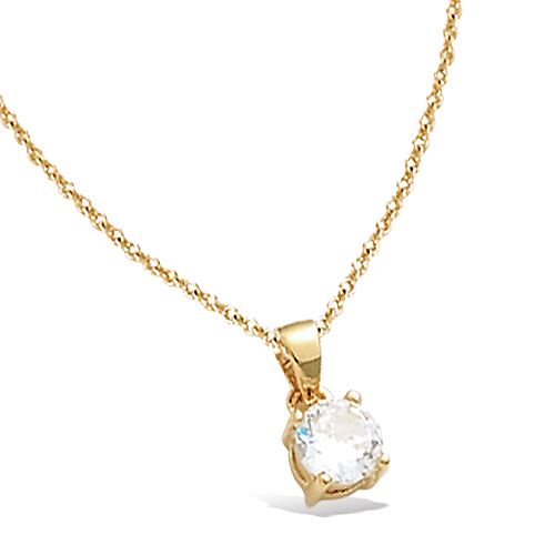 Pendentif rond oxyde blanc diamètre 6 mm - Plaqué Or