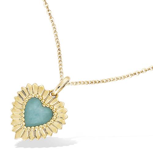 Pendentif cœur en amazonite véritable - Plaqué Or