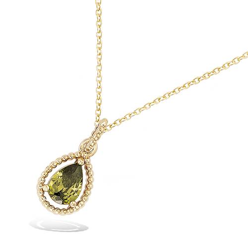 Pendentif goutte vert olive entourage boules - Plaqué Or