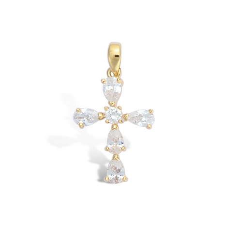 Pendentif croix goutte oxydes - Plaqué Or