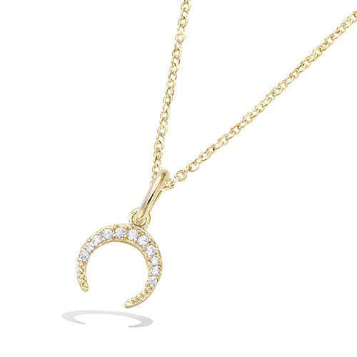 Pendentif croissant lune oxydes blancs - Plaqué Or