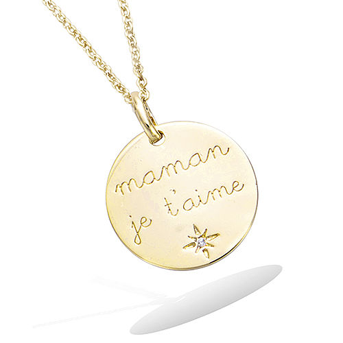 Pendentif pastille message 'Maman je t’aime' - Plaqué Or