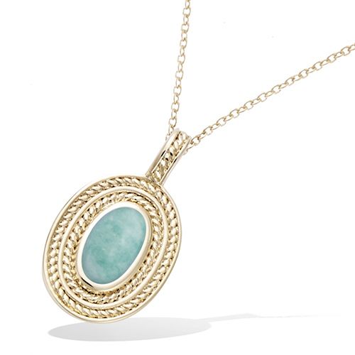 Pendentif ovale amazonite véritable - Plaqué Or