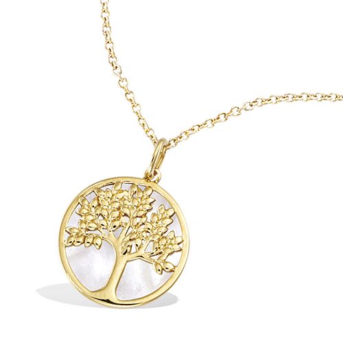 Pendentif arbre de vie sur nacre blanche - Plaqué Or